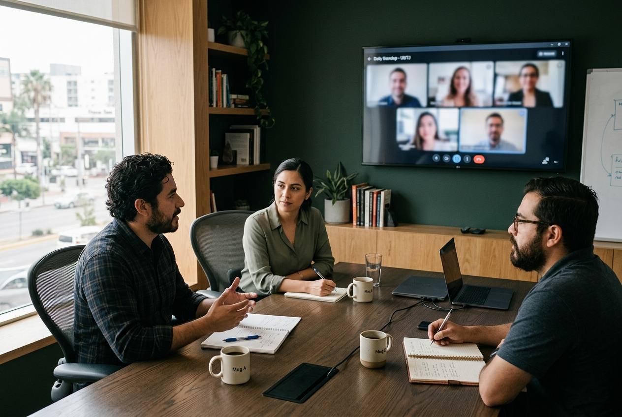 Real-time daily standup meeting between client executives and dedicated Tijuana, MX operations team