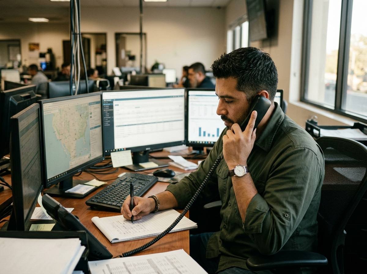 A freight dispatch coordinator managing active shipment boards and driver routes