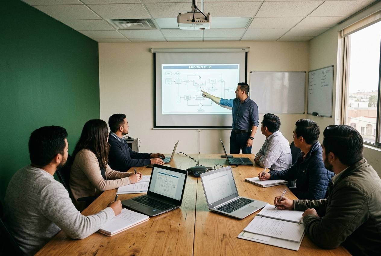 NearshoreBase operations team during a structured workflow mapping and training session in Tijuana, Mexico